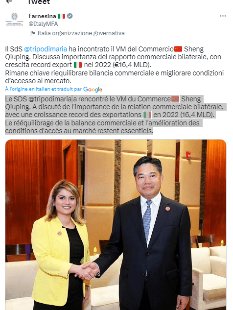 صورة عن آخر منشور لوزارة الخارجية الإيطالية