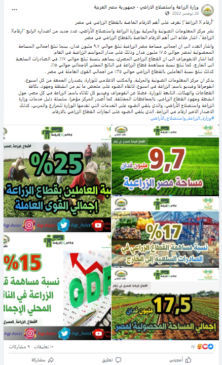 بيانات وزارة الزراعة المصرية