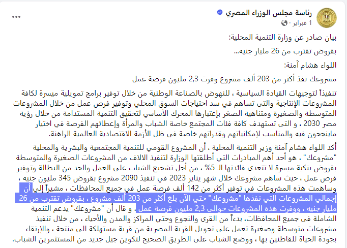  صفحة رئاسة مجلس الوزراء المصري