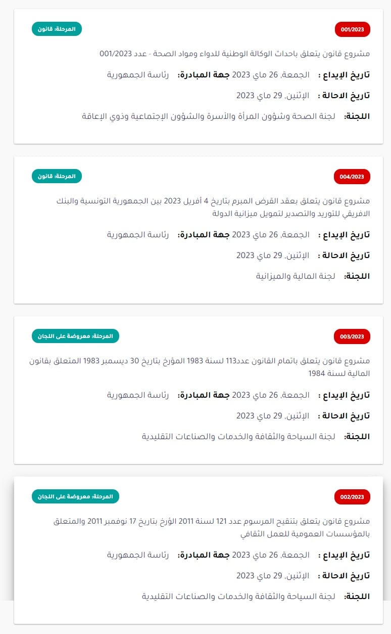 مشاريع القوانين التّي تقدّمت بها رئاسة الجمهوريّة بتاريخ 29 مايو 2023