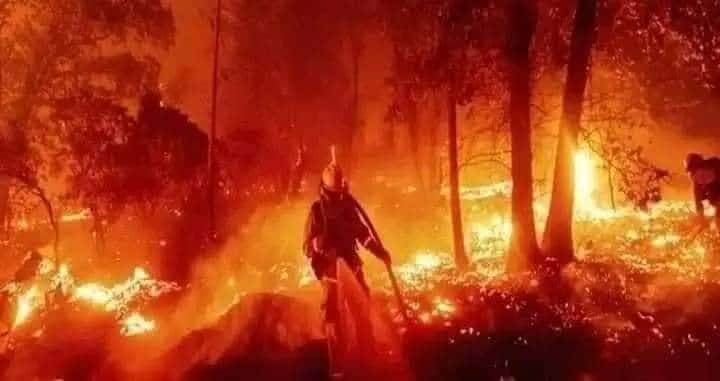 صورة متداولة لرجل إطفاء محاط بالنيران