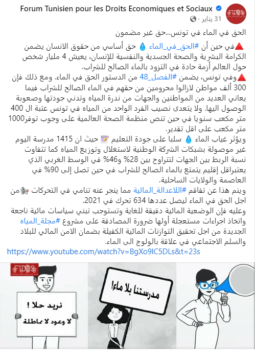 عدد المدارس دون مياه صالحة للشراب وفقًا للمنتدى التونسي