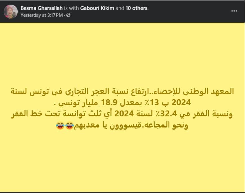الادعاء المتداول عن ارتفاع نسبتي العجز التجاري والفقر في تونس
