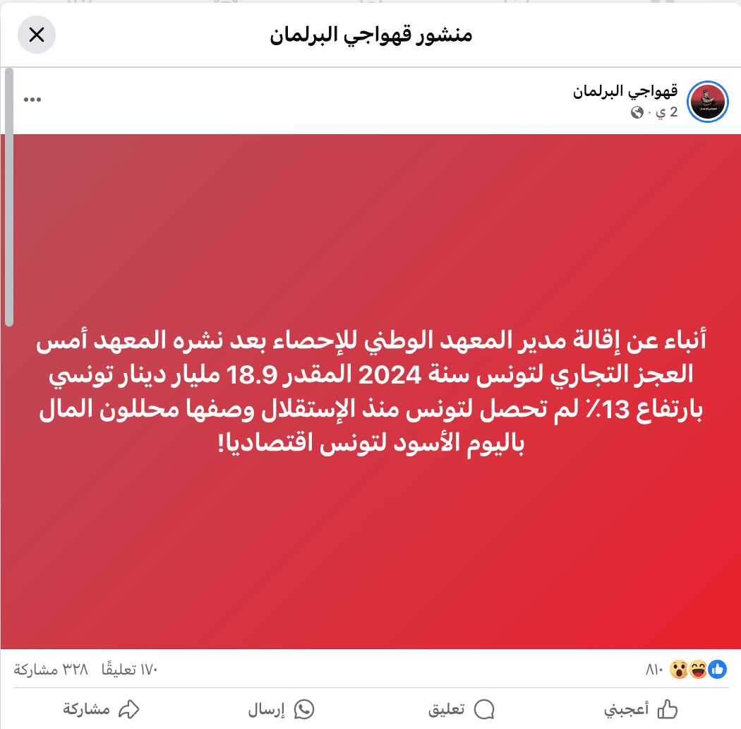 الادعاء المتداول عن إقالة مدير المعهد الوطني للإحصاء