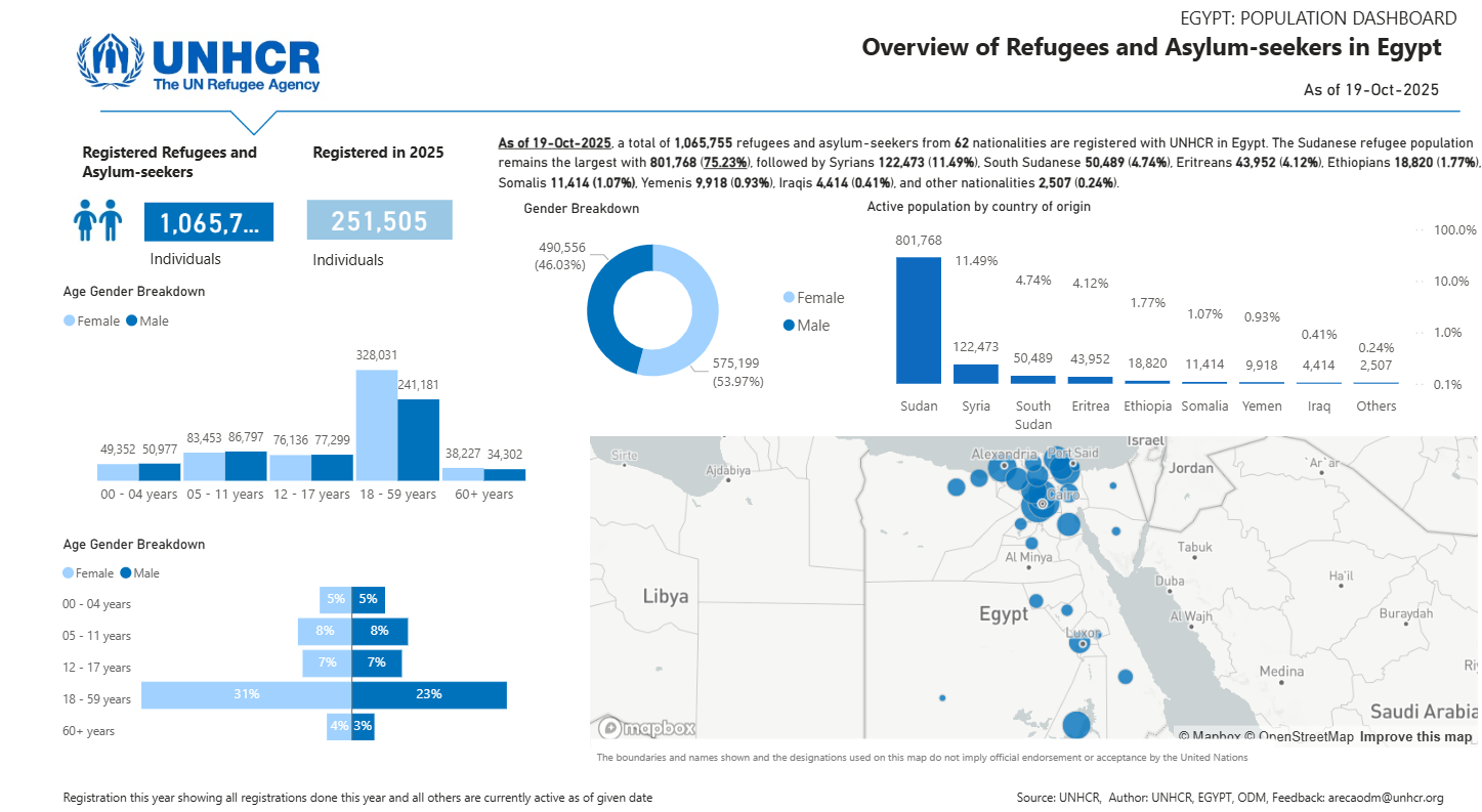عدد اللاجئين وطالبي اللجوء في مصر