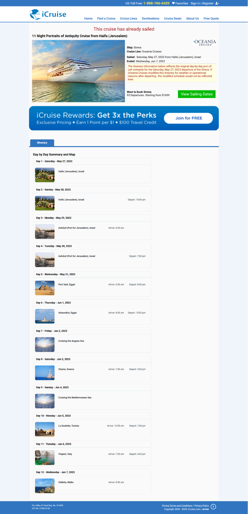مسار رحلة "Oceania Sirena" من اسرائيل إلى مالطا