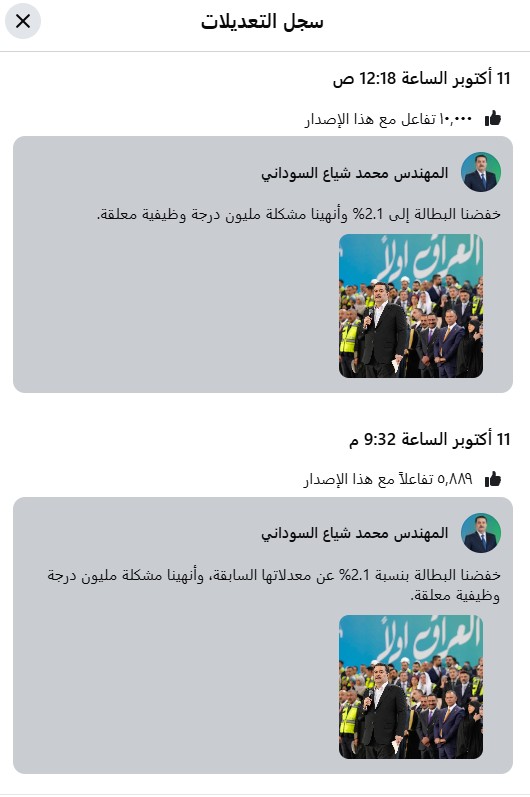 المنشور الأصلي والمعدّل فيما بعد عن نسبة البطالة