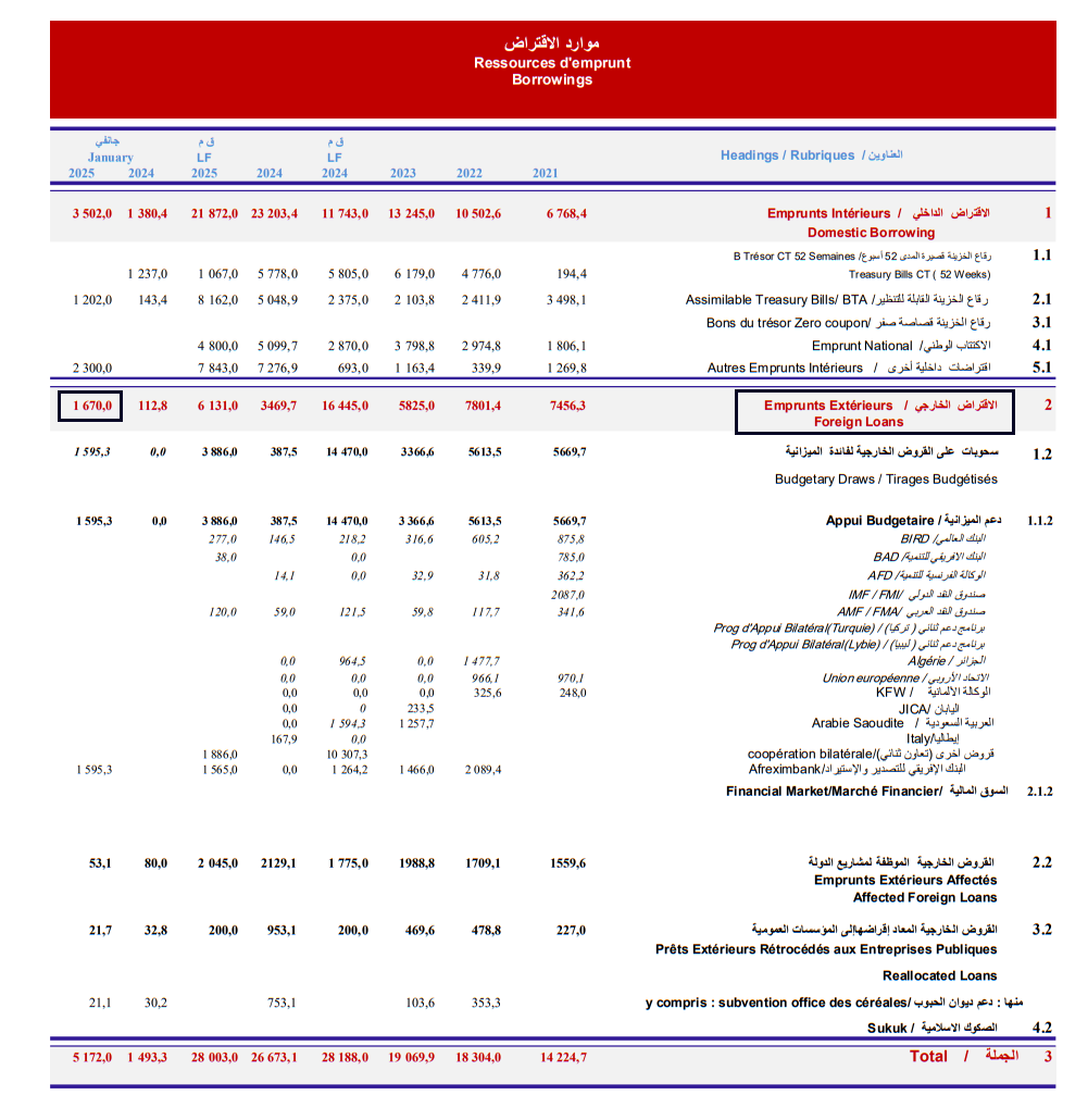 موارد الاقتراض الخارجي - يناير 2025