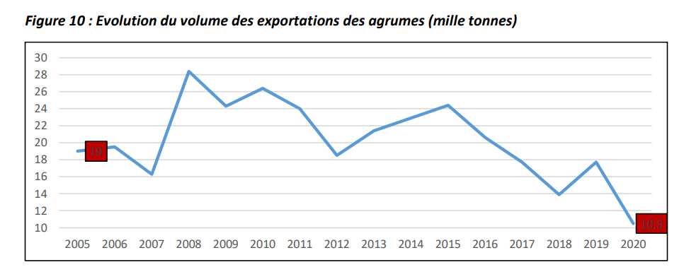 تطوّر صادرات تونس من القوارص بين 2005 و2020