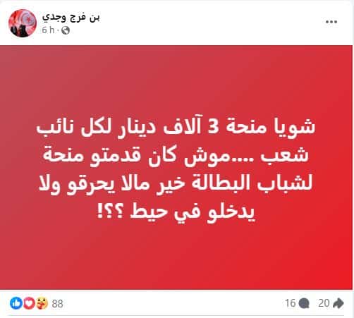 الادعاء المتداول حول المنحة بـ3 آلاف دينار لكل نائب في مجلس النواب التونسي