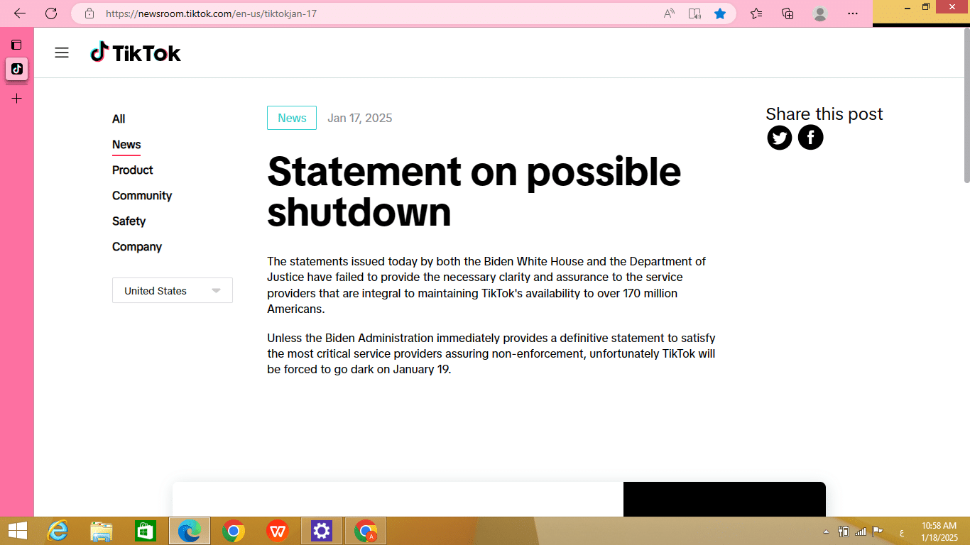 بيان منصة "تيك توك" على موقعها الرسمي