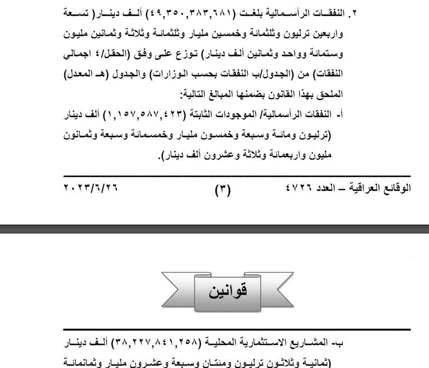 تخصيصات النفقات الاستثمارية في موازنة 2023