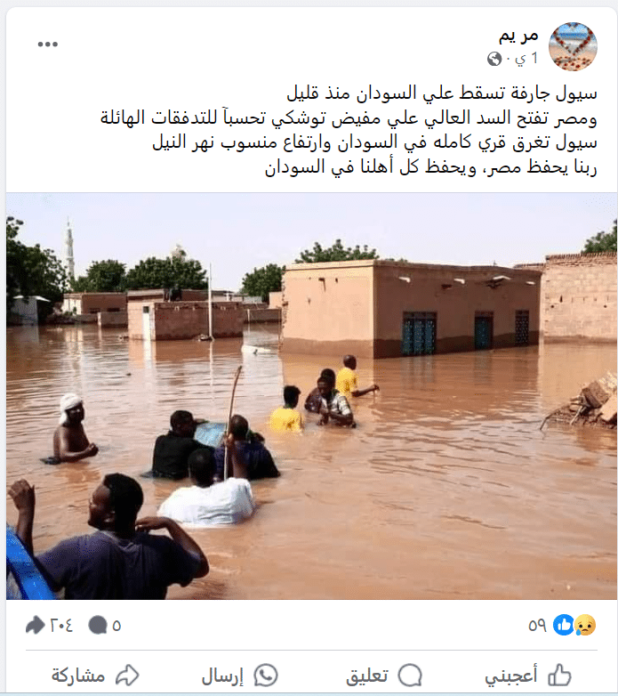 تداول صورة عن وجود سيول في السودان وفتح مصر السد العالي