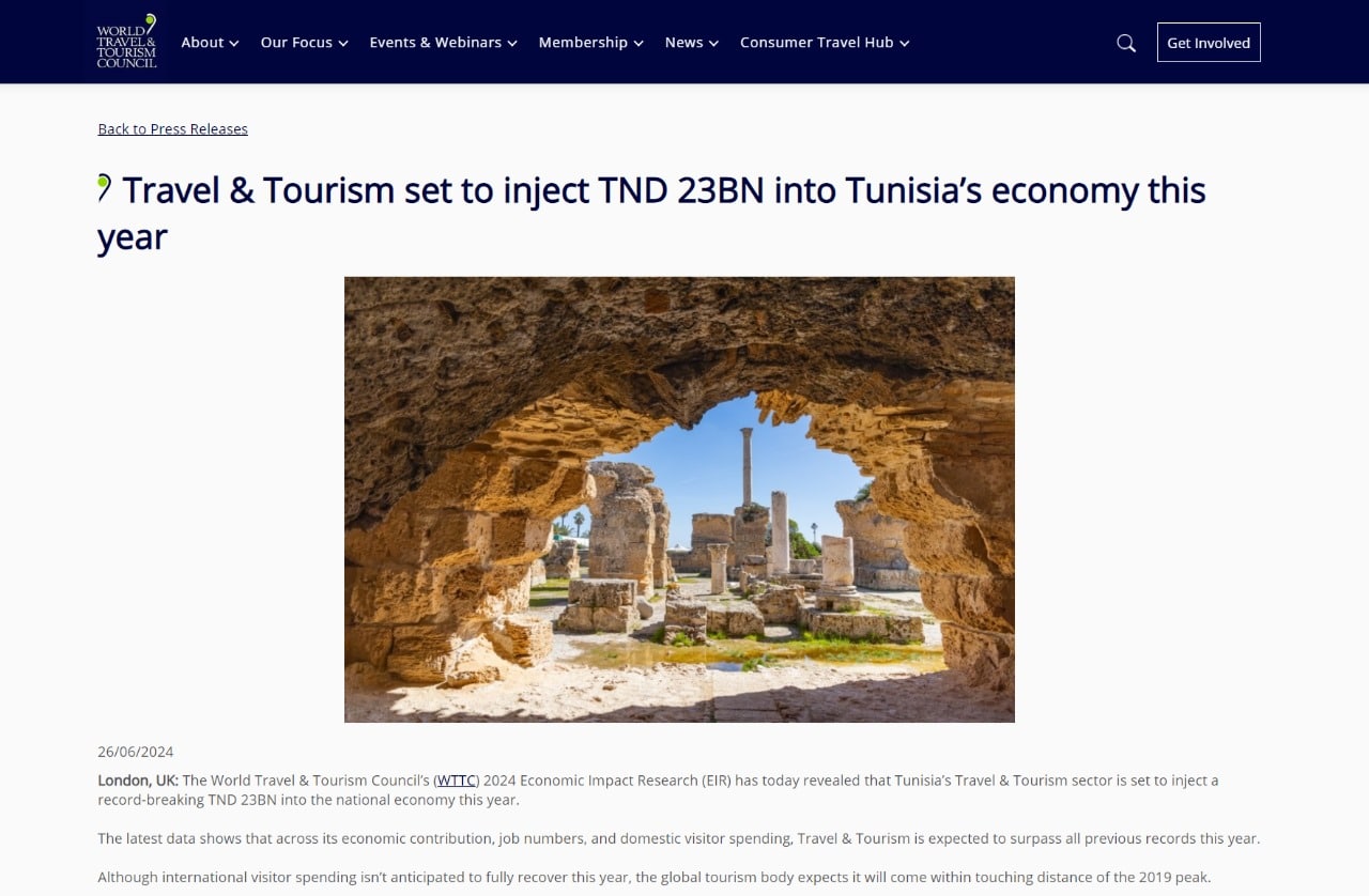 توقّعات المجلس العالمي للسفر والسياحة حول عائدات السياحة التونسيّة في 2024