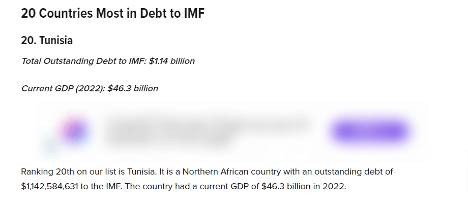 تونس في المرتبة 20 في قائمة للدول العشرين الأكثر مديونيّة لصندوق النقد الدولي
