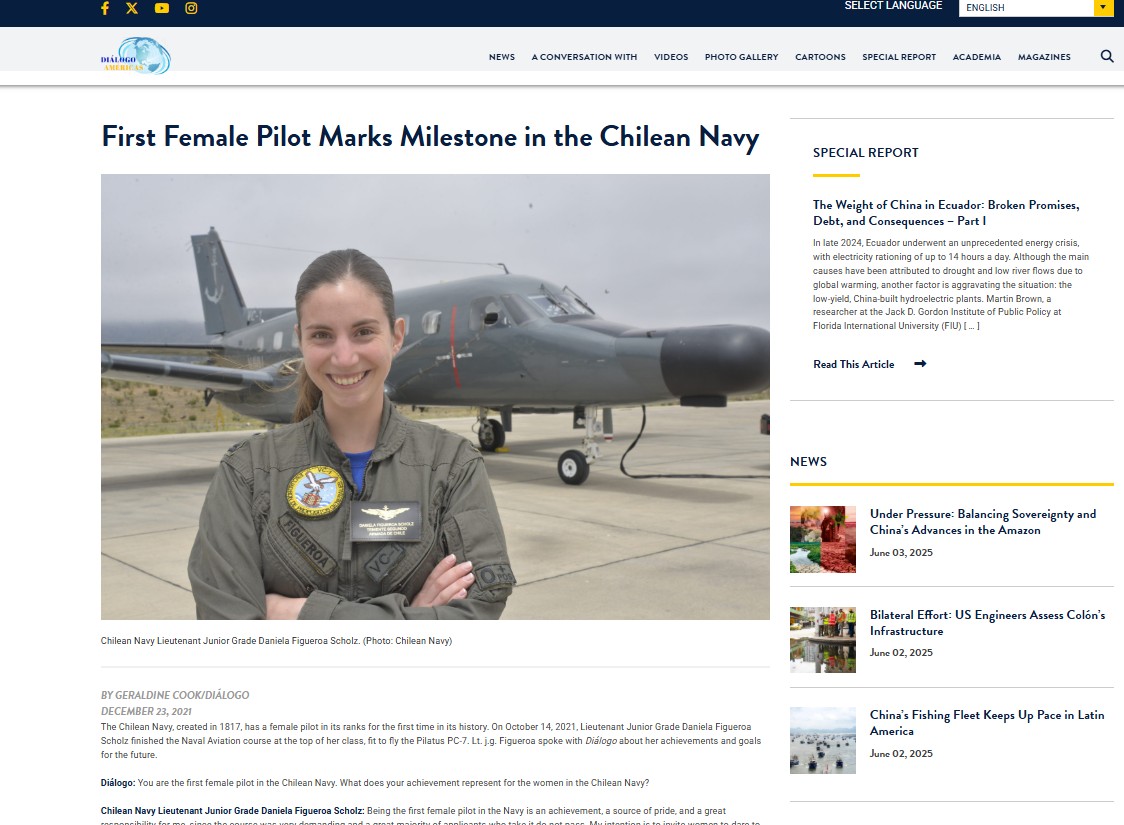 صورة الطيارة التشيلية دانييلا فيغيروا في مقابلة مع dialogo americas 