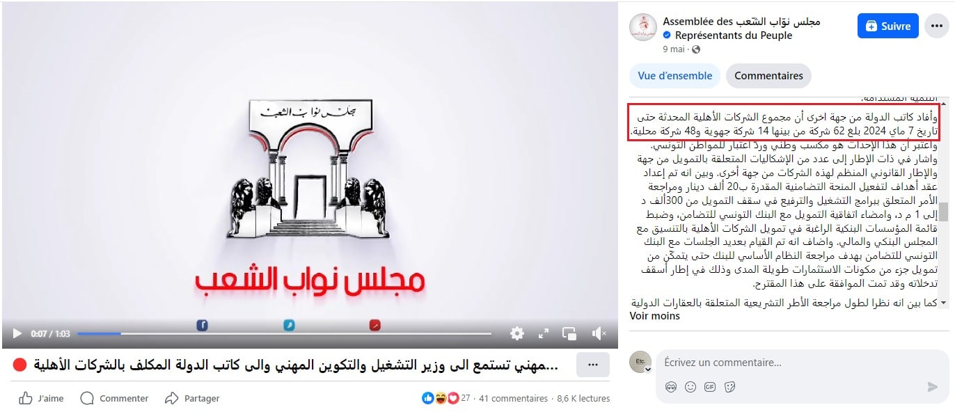 عدد الشركات الأهلية في تونس حتى 7 مايو 2024