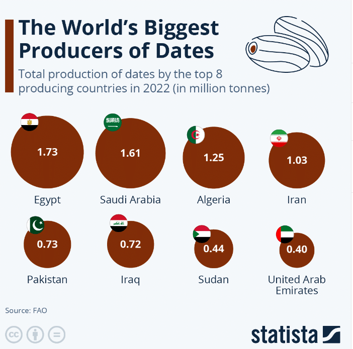 موقع العراق بإنتاج التمور عالميًا في عام 2022